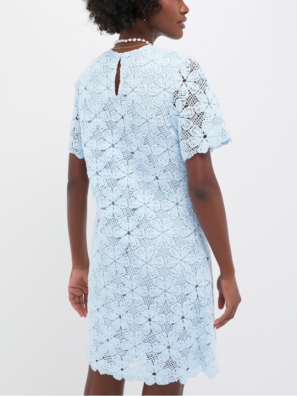 Tuckernuck Baby Blue Crochet Floral Belclaire Shift Short Sleeve Dress Sz Large - Picture 9 of 9
